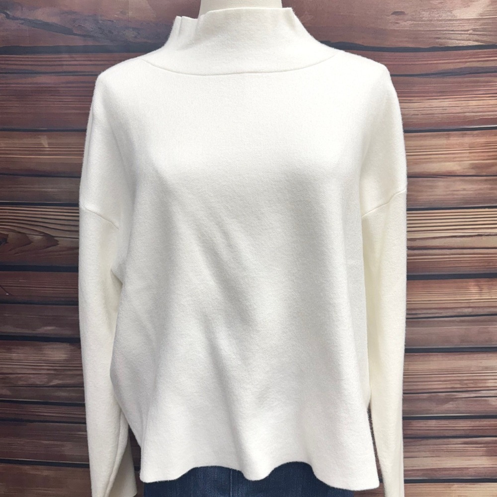 Quince Eco-Knit Milano Stitch Mock Neck Pullover Ivory White Sweater M